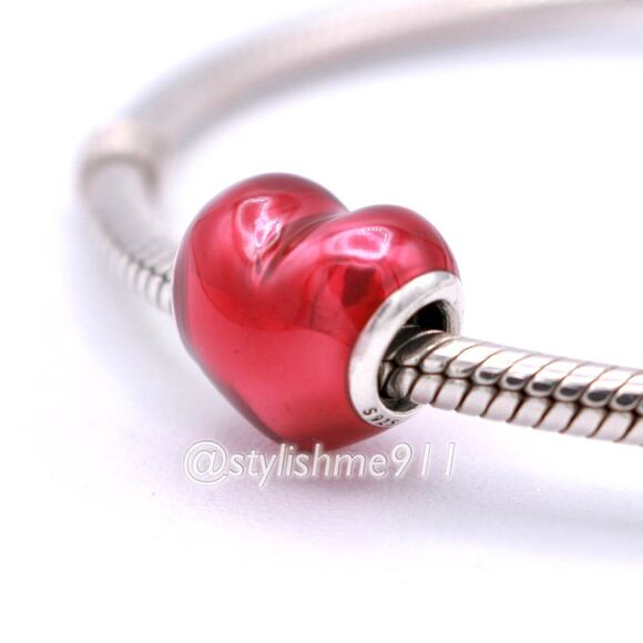Authentic PANDORA Metallic Red Heart Charm - 799291C02 - Picture 2 of 10